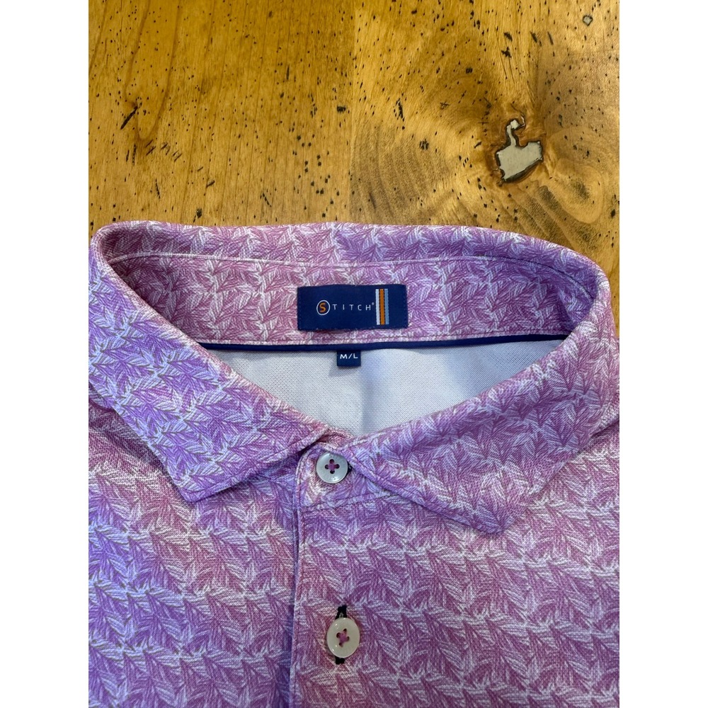 Stitch Golf Polo Size M/L Purple All Over Print Performance Short Sleeve Shirt